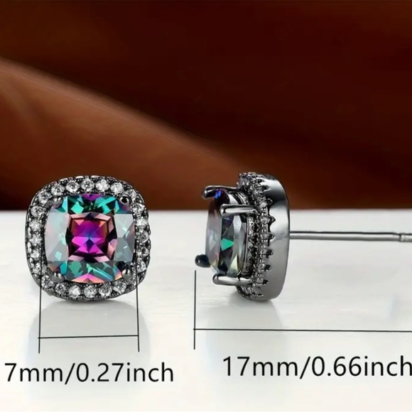 Multicolour Square Shape Crystal/Cubic Zirconia Stud Earrings. - Picture 3 of 6